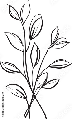 Botanical Artistry Hand Drawn Badge Inked Leaves Black Vector Symbol