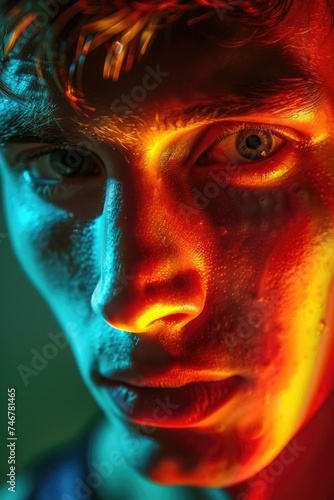 A male face of a dynamic sports background  vibrant colors