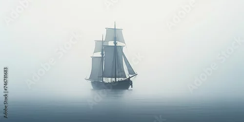 Obraz AI Generated. AI Generative. Schooner ship boat sail in the open sea ocean background. Nautical marine adventure travel. Graphic Art