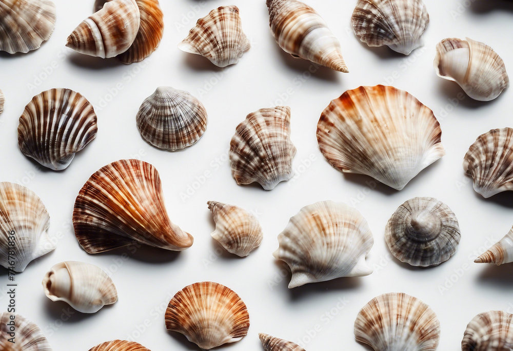 Set of sea shells isolated on white background Summer sea holiday