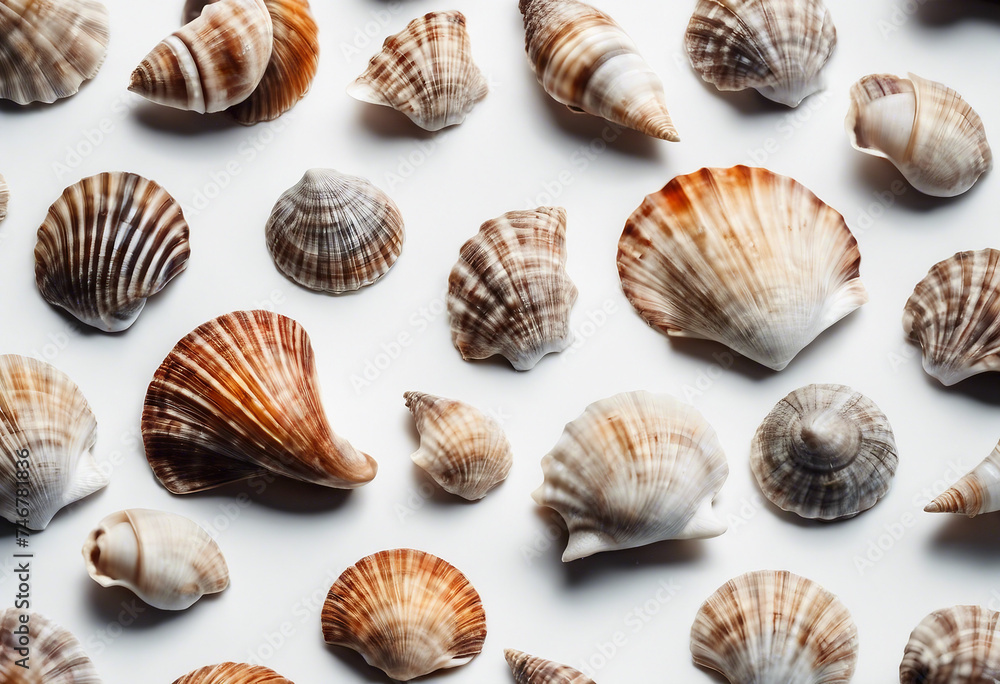 Set of sea shells isolated on white background Summer sea holiday Set of sea shells isolated on white background Summer sea holiday