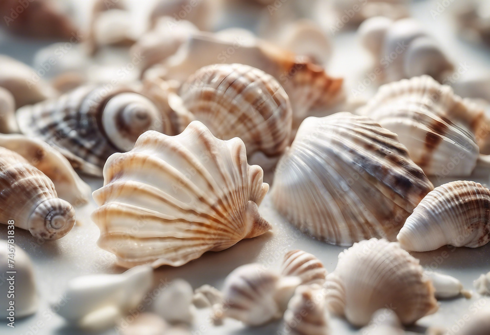 Set of sea shells isolated on white background Summer sea holiday Set of sea shells isolated on white background Summer sea holiday