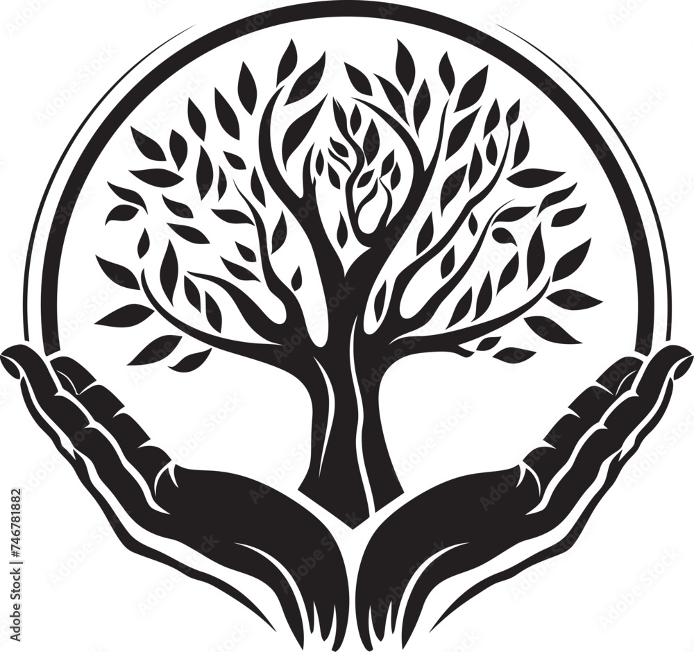 Natures Embrace Black Vector Logo Organic Hold Plant Emblem Design Natures Embrace Black Vector Logo Organic Hold Plant Emblem Design