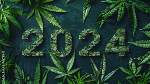 cannabis background with the year 2024