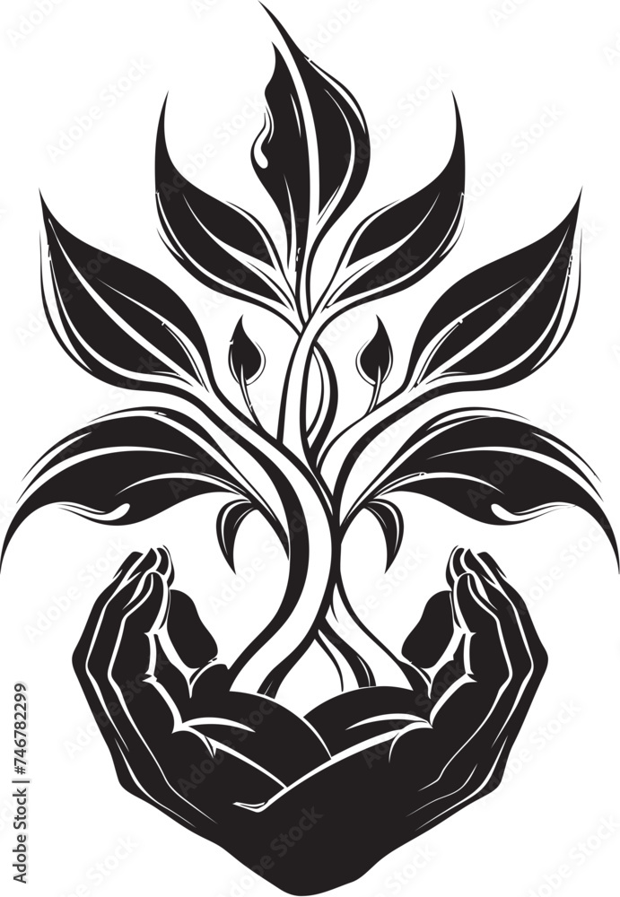 Verdant Hold Living Plant Icon Greenery Embrace Vector Logo Badge Verdant Hold Living Plant Icon Greenery Embrace Vector Logo Badge