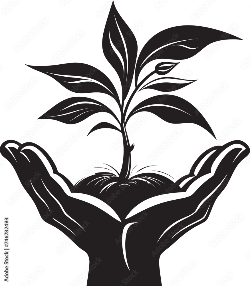 Naklejka premium Green Fingers Vector Icon Badge Flora Fusion Black Vector Logo