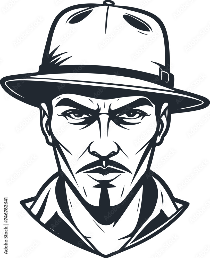 Angry man in pith helmet, vector illustration Angry man in pith helmet, vector illustration