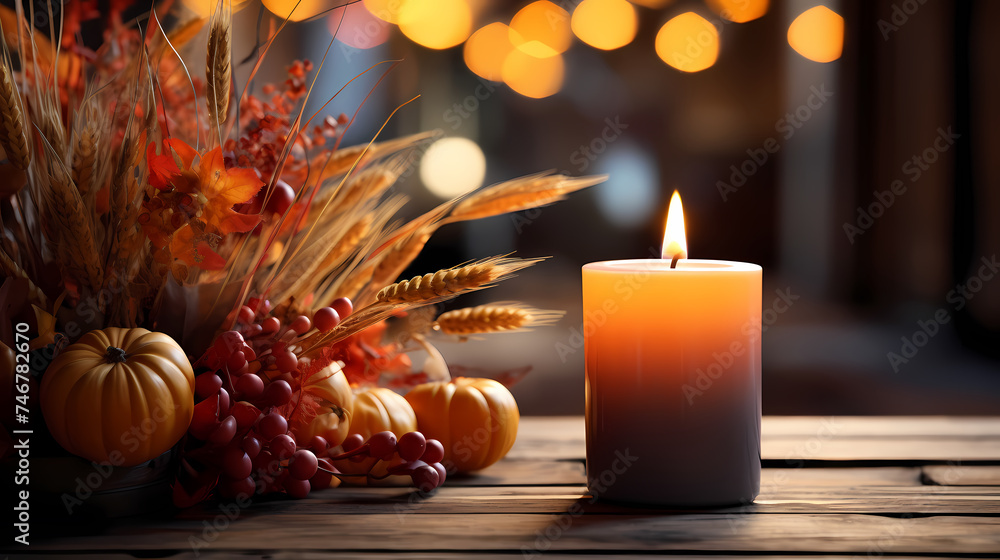 Close-up of candle with soft warm background behind it - obrazy, fototapety, plakaty 