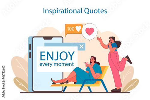 Digital Positivity Spread concept. People sharing and embracing uplifting quotes © inspiring.team