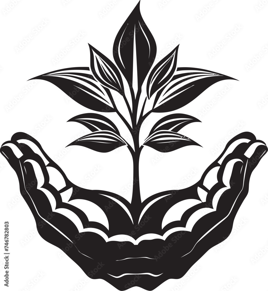 Eco Embrace Black Vector Emblem Verdant Touch Living Plant Logo Design Eco Embrace Black Vector Emblem Verdant Touch Living Plant Logo Design