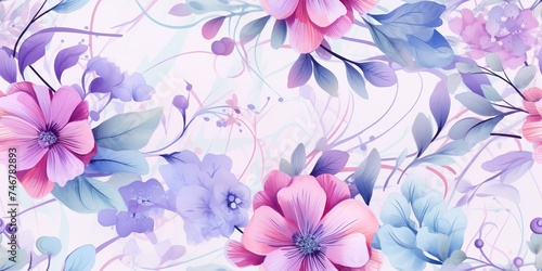 AI Generated. AI Generative. Watercolor drawing paint flowers pattern texture surface background decoration. Graphic Art