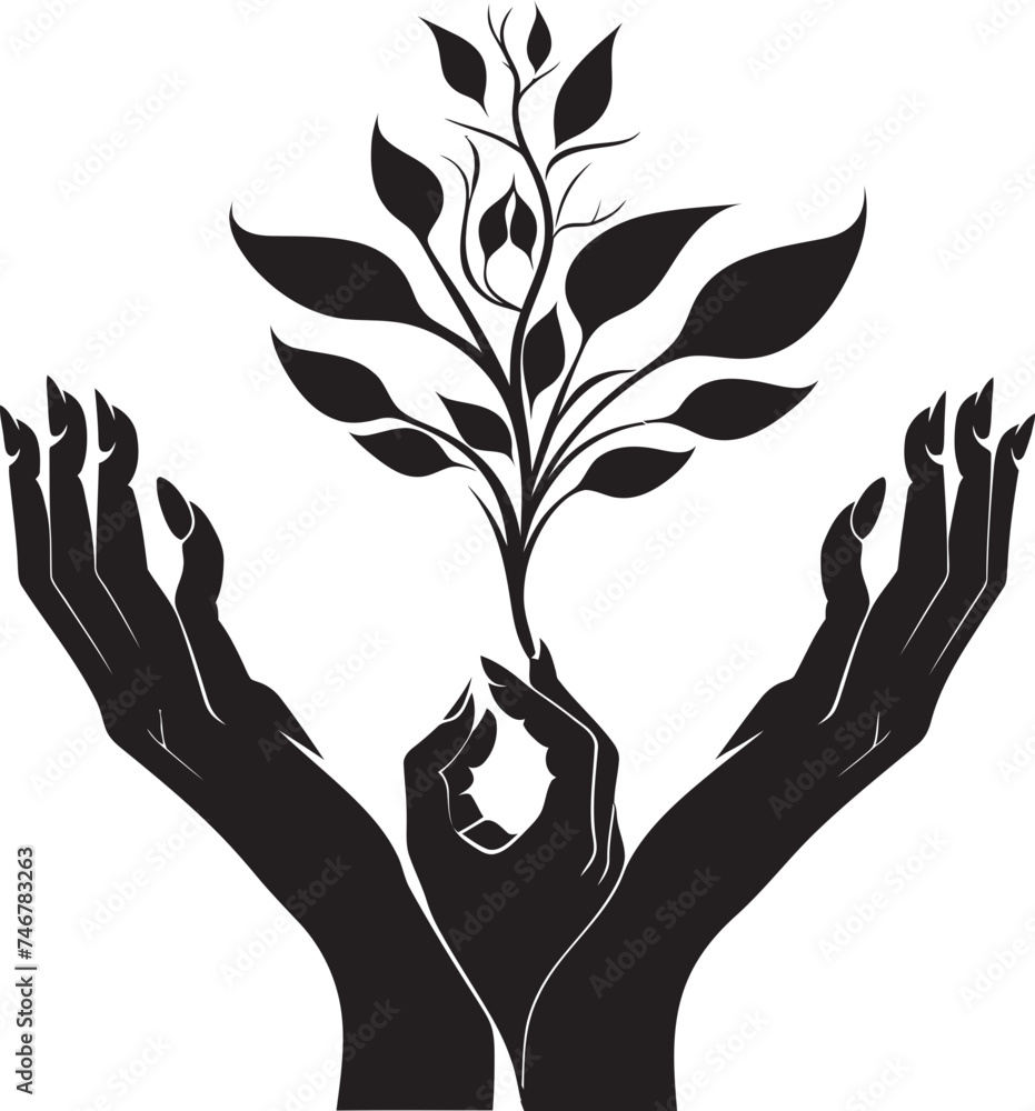 Obraz premium Leafy Legacy Living Plant Vector Logo Inspiration Verdant Essence Hands Cradling Greenery Vector Graphic