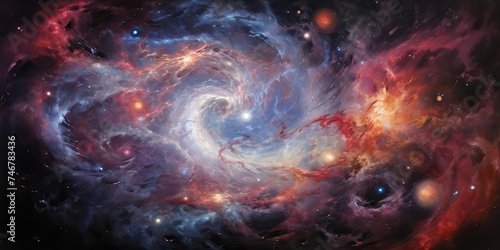 AI Generated. AI Generative. Galaxy space cosmic decorative universe galaxy background in pink dark colors. Graphic Art