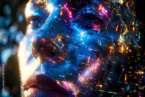 Surreal Dreamscape Portrait, Ethereal Beauty Amidst Cosmic Colors created with Generative AI technology