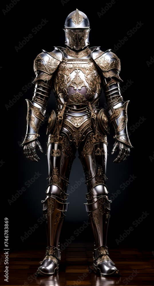 Regal Robotic Knight in Ornate Armor, a Blend of Chivalry and Technology created with Generative AI technology.