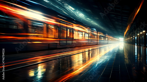 Speeding Train at Dusk  Urban Transit in Motion created with Generative AI technology