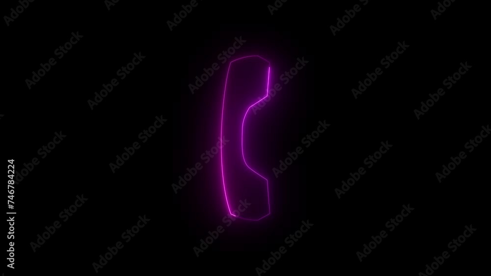Neon glowing pink phone icon animation in black background Neon glowing pink phone icon animation in black background