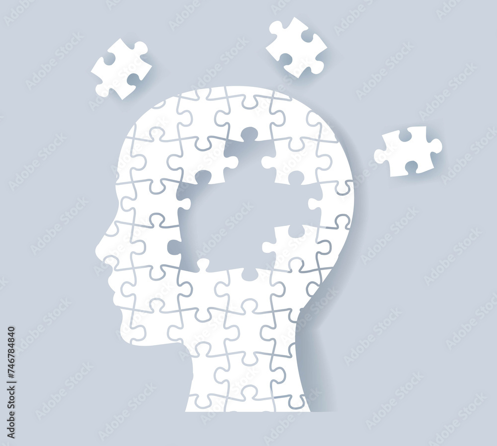 Puzzle Man Head Icon Isolated Blue Background Puzzle Man Head Icon Isolated Blue Background