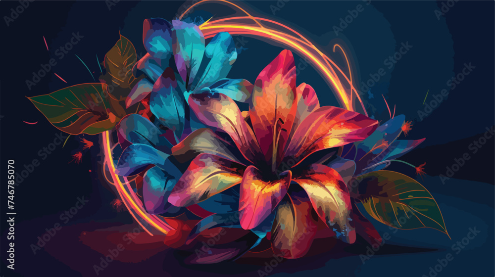 Abstract fantasy floral sci fi neon portal. Flower p - obrazy, fototapety, plakaty 
