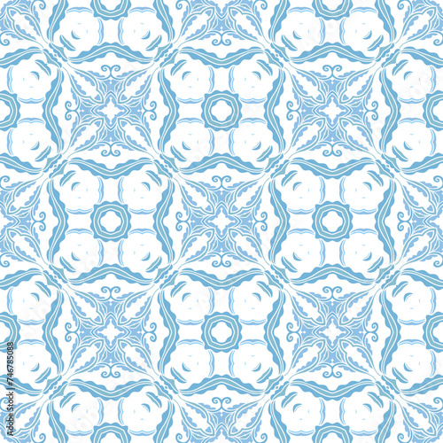 LIght blue ornamental texture,   woven  laced abstract pattern on white  background