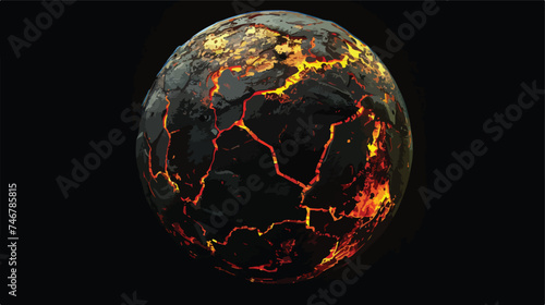Fototapeta Naklejka Na Ścianę i Meble -  Alien hot planet with cracked surface of molten lava