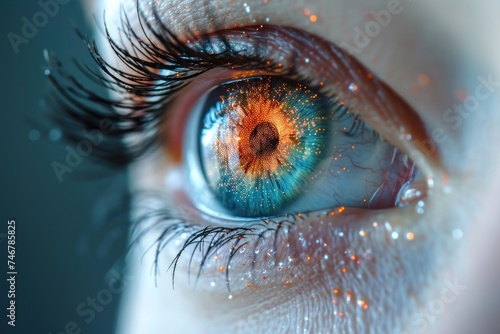 Close up of eye with blue iris photo