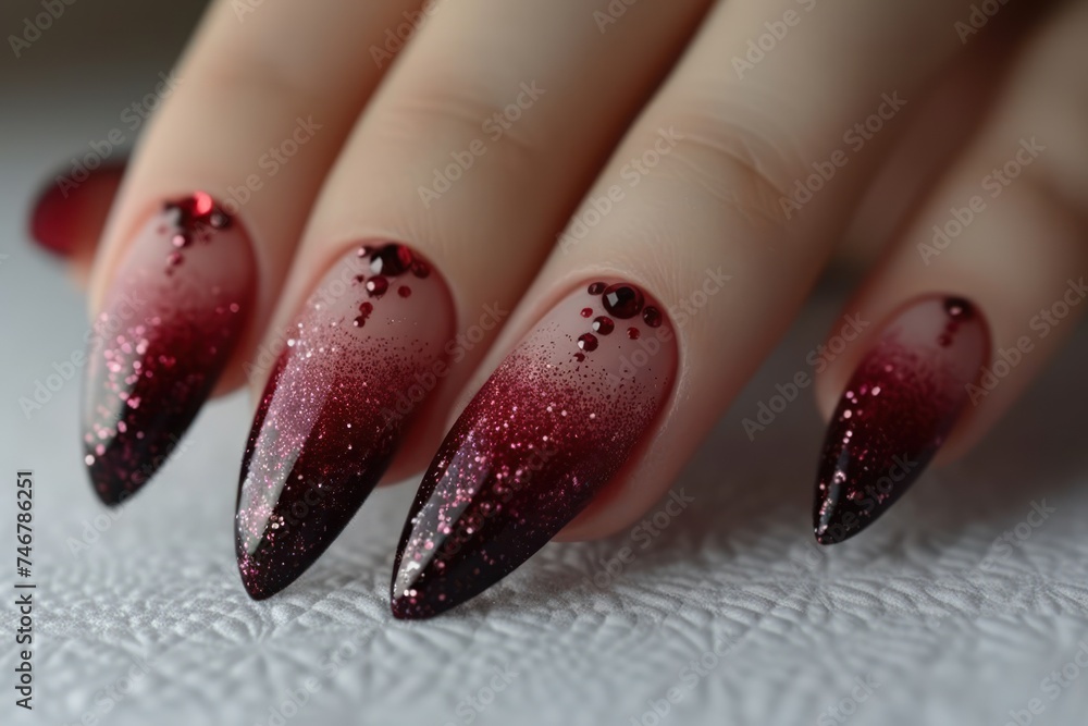 Elegant womans hand with red and black nail polish Elegant womans hand with red and black nail polish