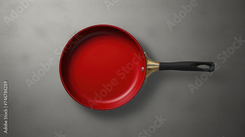 Empty black frying pan on black background. Copy space