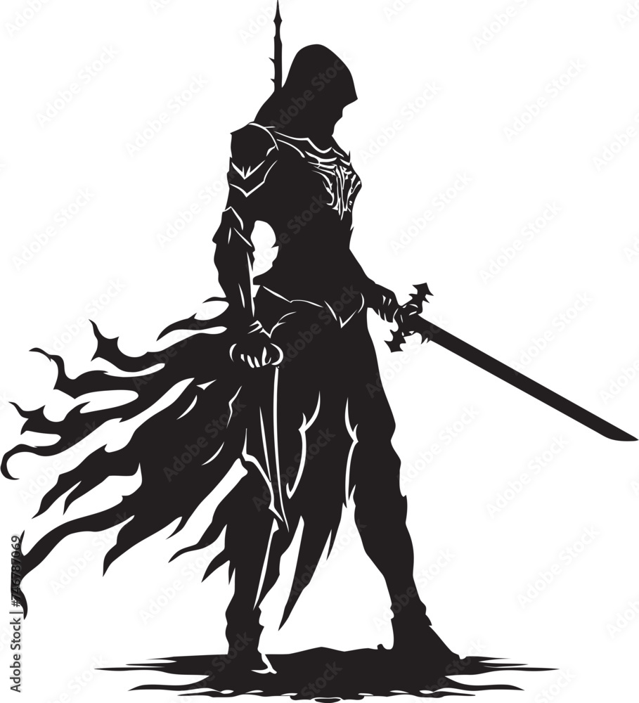 Majestic Defender Knight Soldier Raised Sword Emblem in Black Noble Guardian Vector Black Logo with Knight Soldier Icon Majestic Defender Knight Soldier Raised Sword Emblem in Black Noble Guardian Vector Black Logo with Knight Soldier Icon