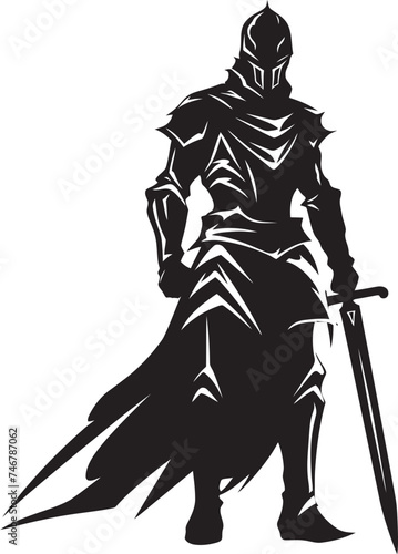 Noble Sentinel Knight Soldier Emblem with Raised Sword Gallant Defender Vector Logo of Knight Soldier with Sword photo