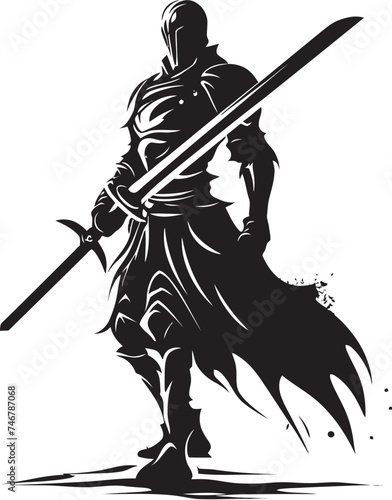 Courageous Knight Emblem of Knight Soldier with Raised Sword Steadfast Sentinel Black Vector Logo of Knight Soldier