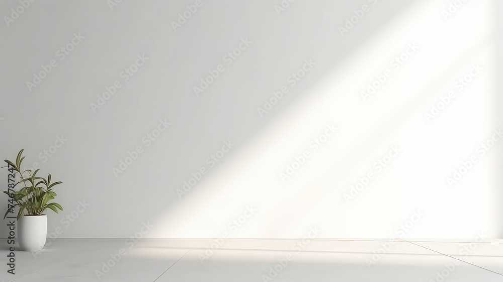 Minimalist interior white wall with vases and shadows Minimalist interior white wall with vases and shadows