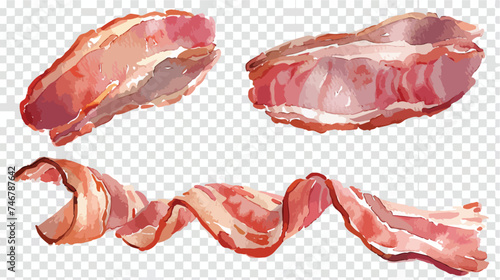 Bacon slices watercolor illustration isolated on tra photo