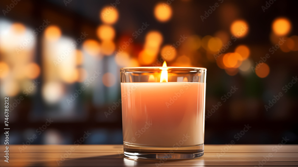 Scented candles on wooden table - obrazy, fototapety, plakaty 