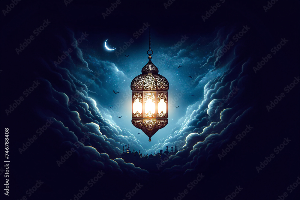 Ramadan kareem concept design, happy ramadan holiday, crescent and candle design, greetings islamic world, celebrating ramadan.