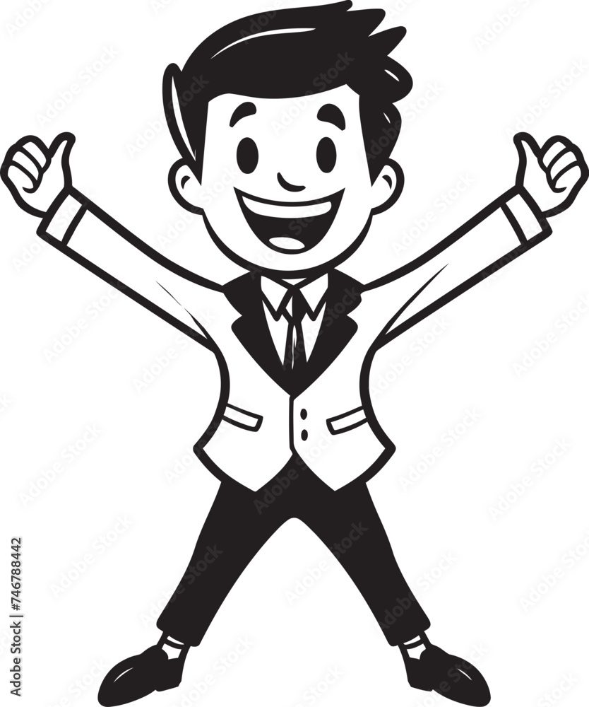 Joyous Entrepreneur Seal Caricature Stick Figure in Black Vector Ecstatic Corporate Leader Insignia Happy Businessman Icon in Black Logo Joyous Entrepreneur Seal Caricature Stick Figure in Black Vector Ecstatic Corporate Leader Insignia Happy Businessman Icon in Black Logo