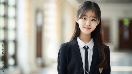 little korean schoolgirl in school class, cute asian girl, japanese, chinese, study, education, smart child, clever kid, children, knowledge, chalk board, portrait, people, person, black hair photo