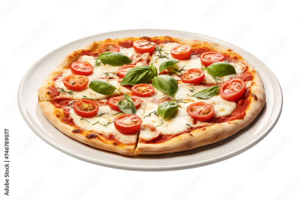 Classic Margherita Pizza with Fresh Mozzarella Isolated on Transparent Background