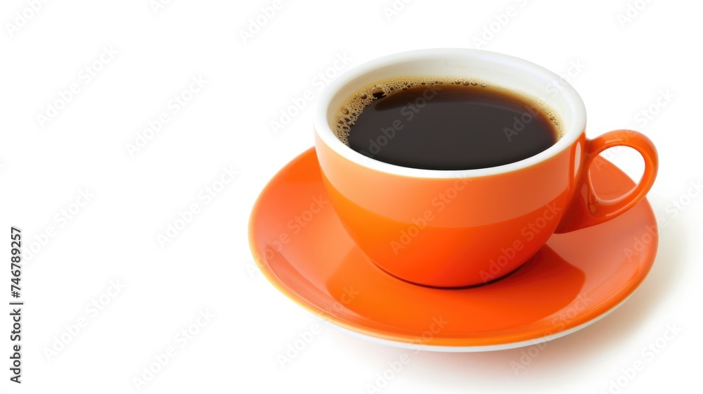 An orange cup of coffee on an orange saucer An orange cup of coffee on an orange saucer