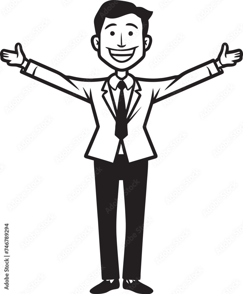 Obraz premium Grinning Entrepreneur Stick Figure Businessman Icon in Black Vector Joyous Business Founder Black Logo Featuring Happy Businessman