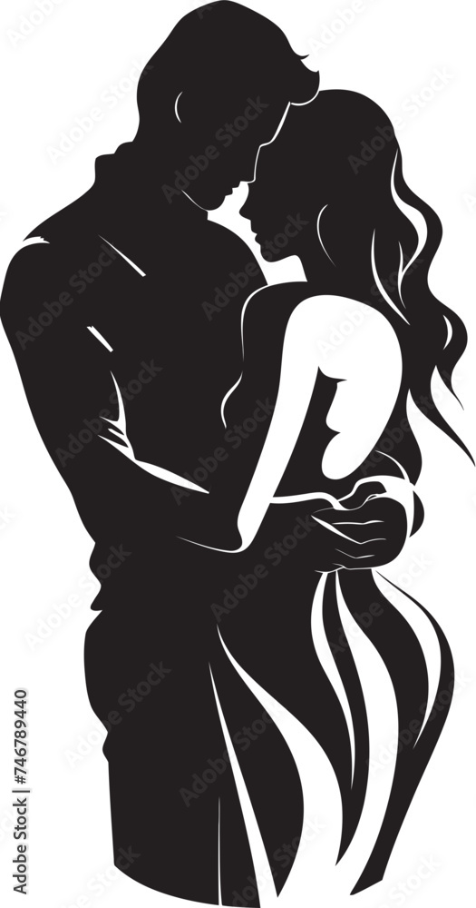 Tender Embrace Vector Graphic of Man Holding Woman in Black Loving Gesture Black Logo Design of Couple Embracing