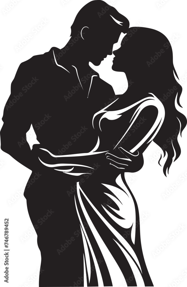 Embrace Emblem Black Logo Design of Man Holding Woman Tender Hold Vector Graphic of Man and Woman in Black