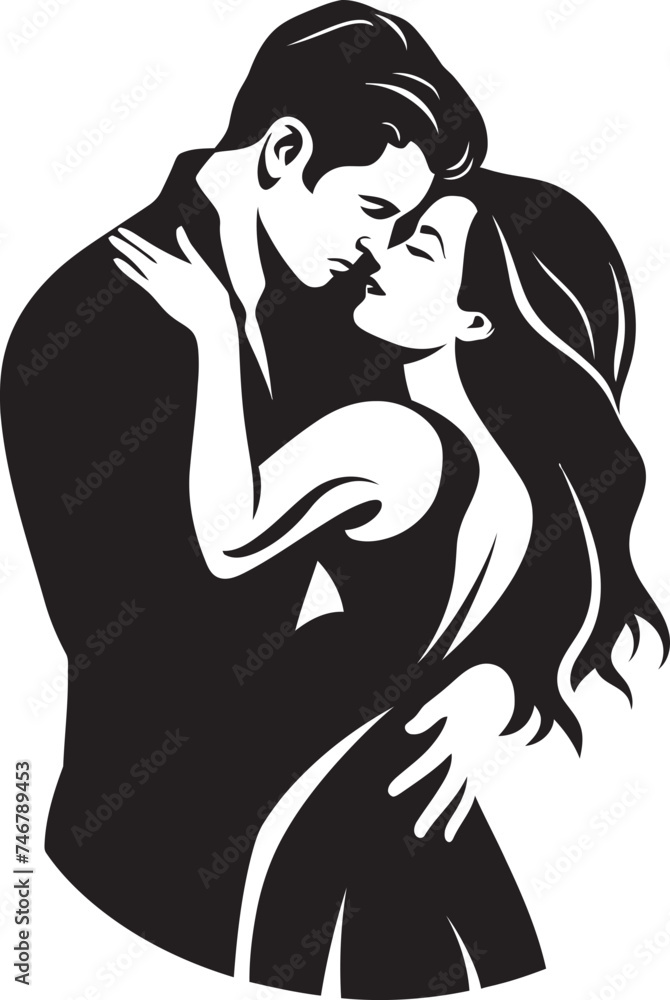 Warm Affection Black Graphic of Man Embracing Woman Icon Secure Embrace Vector Black Logo Design of Man Holding Woman