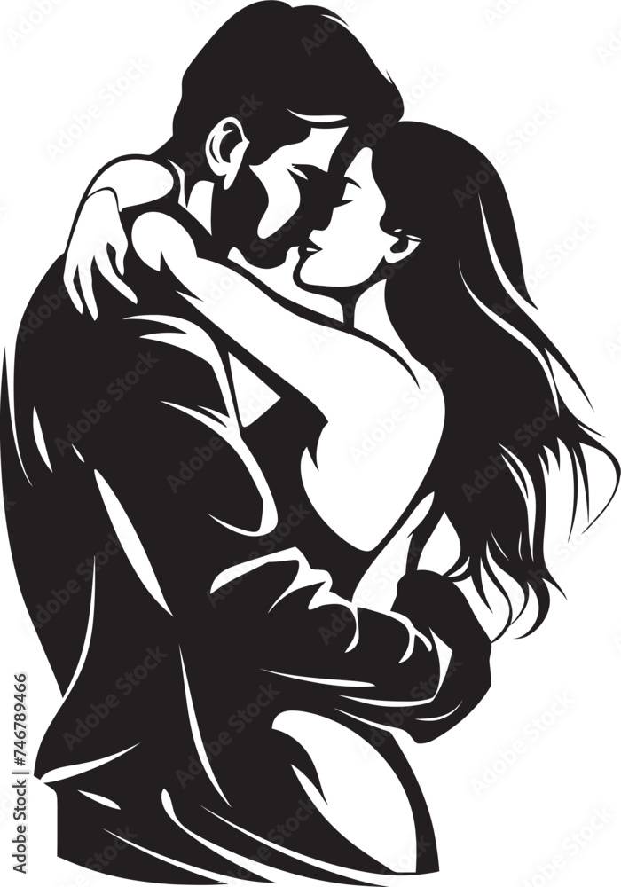 Protective Support Black Graphic of Man Holding Woman in Vector Comforting Embrace Vector Logo Design of Man Holding Woman