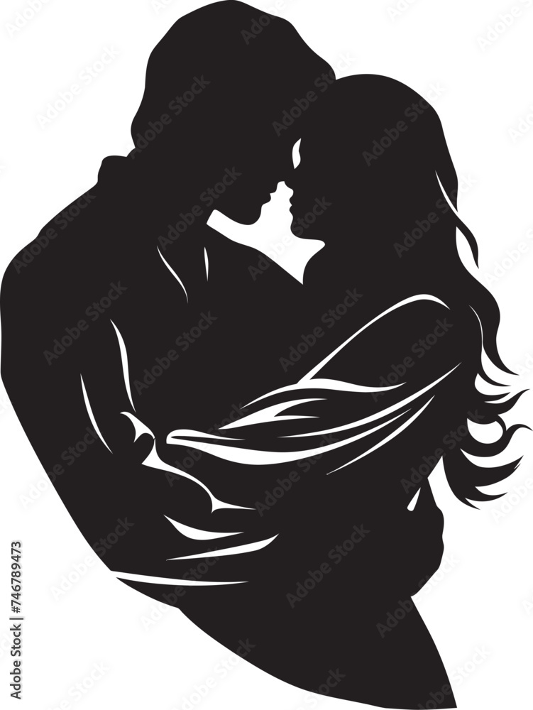 Gentle Embrace Black Graphic of Man and Woman Embrace Icon Affectionate Hold Vector Black Logo Design of Couple Holding