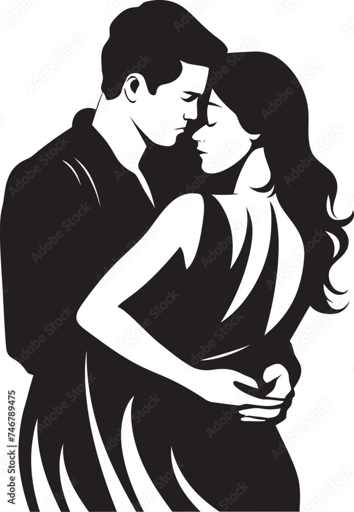Warm Embrace Vector Graphic of Man Holding Woman in Black Romantic Embrace Black Logo Design of Couple in Embrace