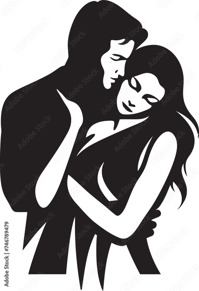 Affectionate Hold Vector Black Logo Design of Couple Holding Secure Support Iconic Black Graphic of Man Holding Woman