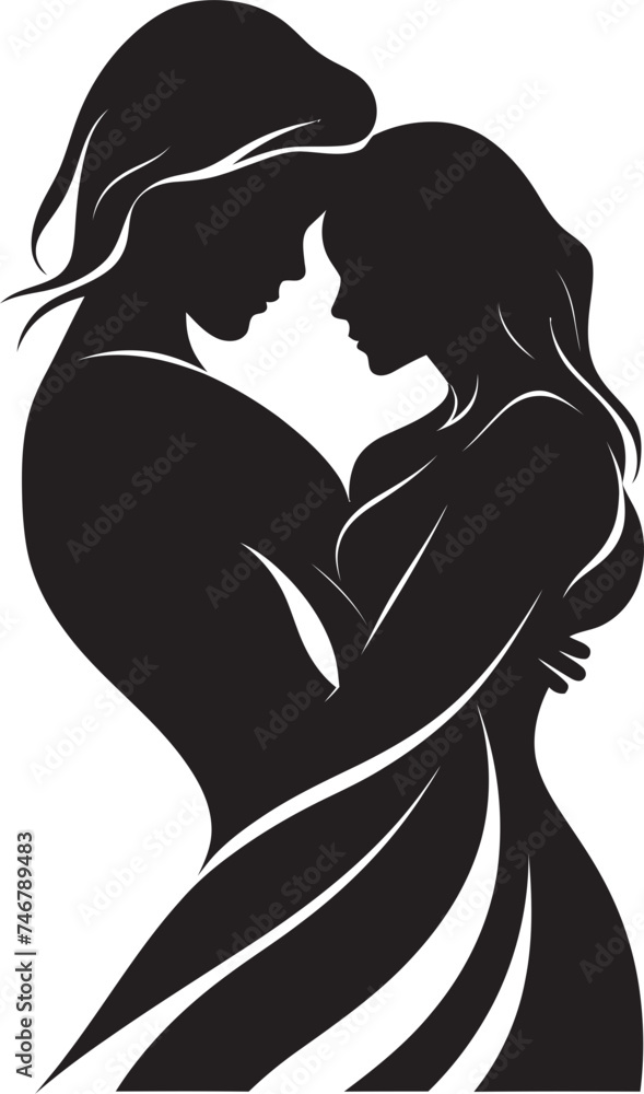 Loving Embrace Vector Black Logo Design of Couple in Embrace Protective Support Black Graphic of Man Holding Woman in Vector