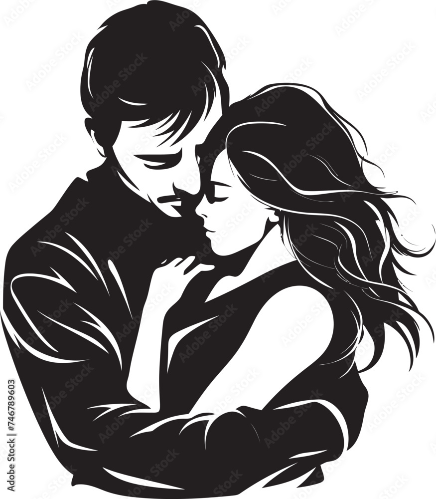 Loving Grasp Vector Graphic of Man and Woman in Black Heartfelt Embrace Black Logo Design of Couple Embracing
