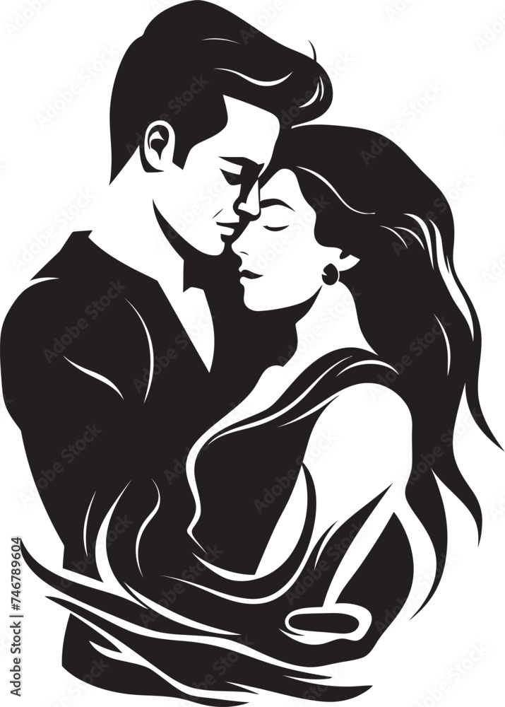 Gentle Embrace Vector Graphic of Man Holding Woman in Black Loving Embrace Black Logo Design of Couple in Embrace